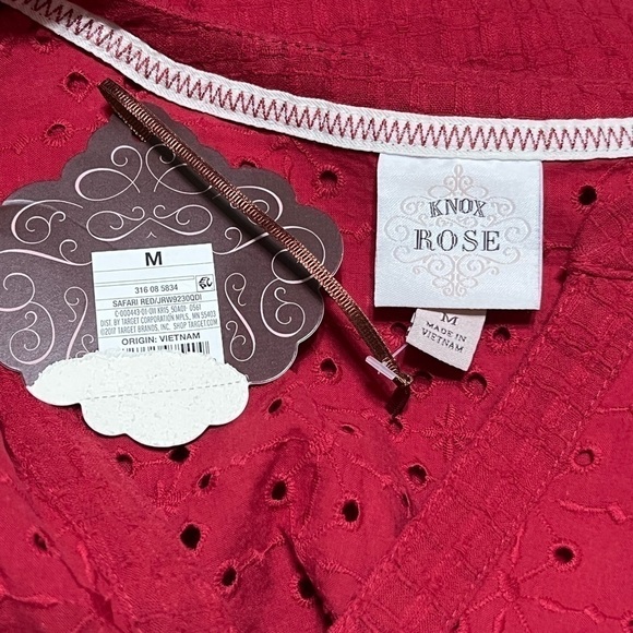 Knox Rose Button Up Eyelet Red Top Women’s Size M - Picture 8 of 11